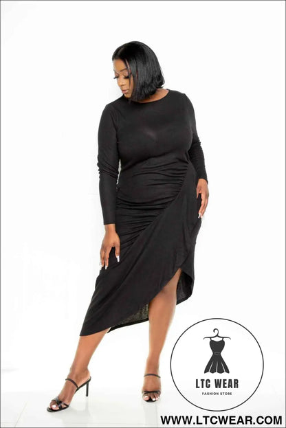 Asymmetrical Sweater Dress With Waterfall Ruffle
