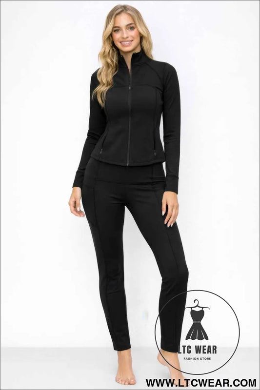 Athletic Workout Lounge Zip Up Jacket And Pant Set
