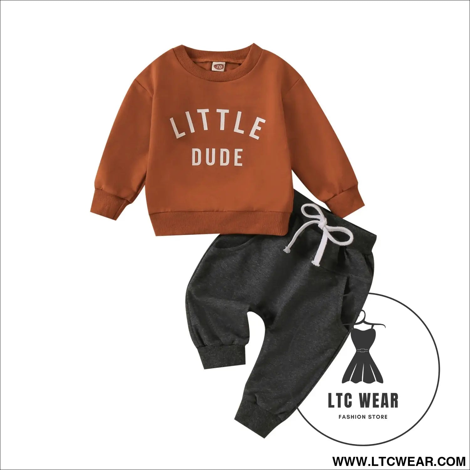 Autumn new boys’ letter printed long sleeve ha yi sports minimalist long pants two piece set - light brown / 70cm