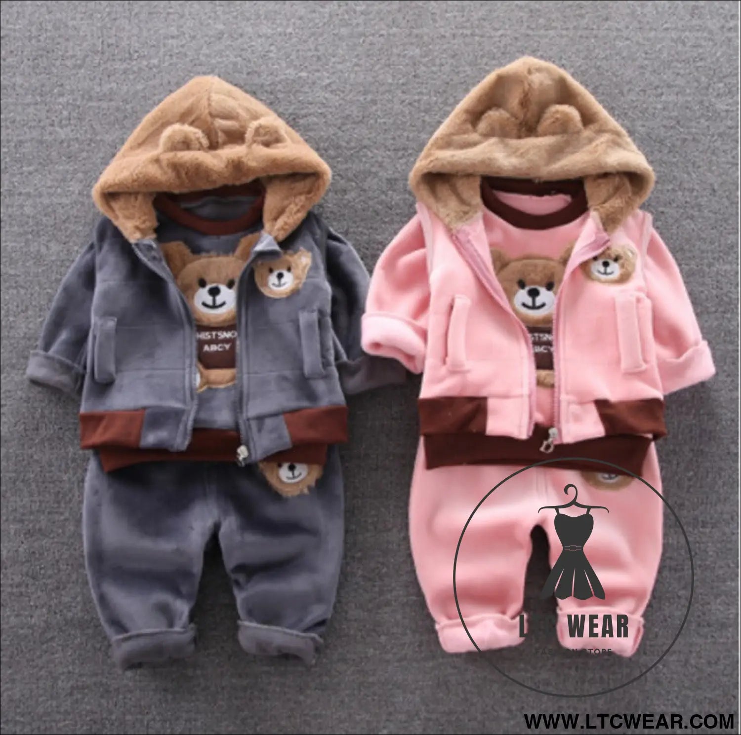 Autumn new children’s clothing autumn clothing plush bear three piece set korean children’s suit trend