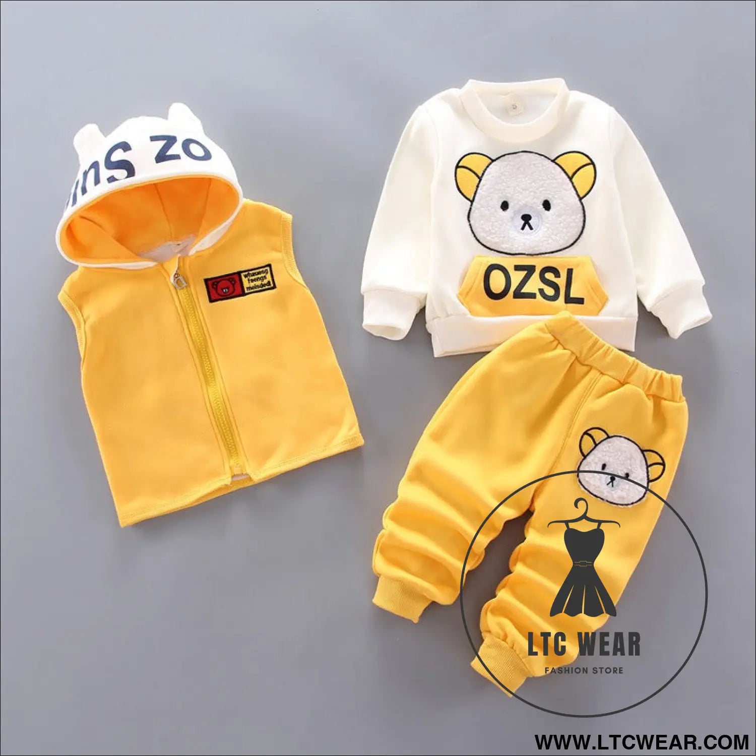 Autumn new children’s clothing autumn clothing plush bear three piece set korean children’s suit trend - bear 3 pcs