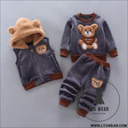 Autumn new children’s clothing autumn clothing plush bear three piece set korean children’s suit trend - bear 3 pcs