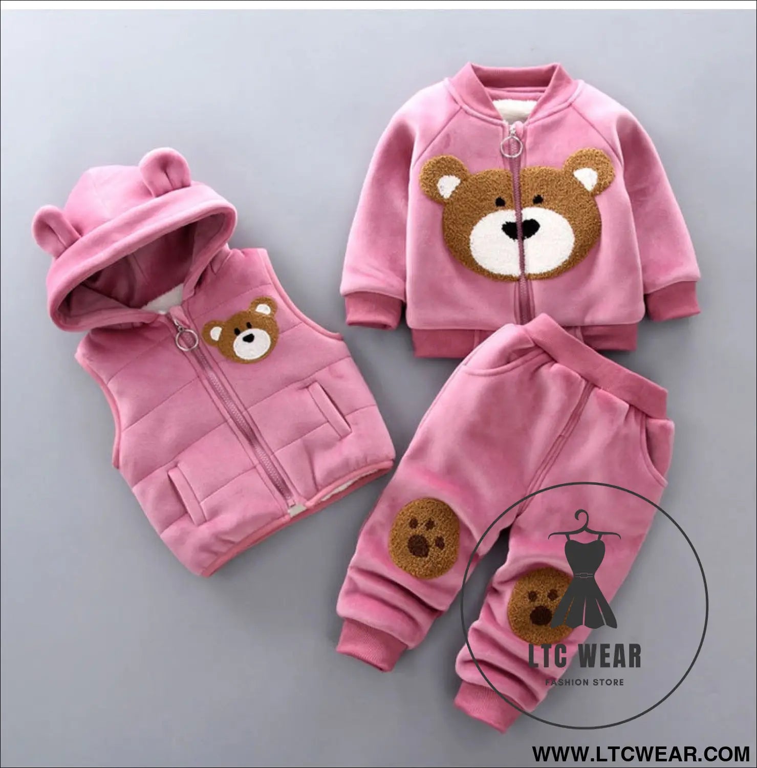 Autumn new children’s clothing autumn clothing plush bear three piece set korean children’s suit trend - big head bear