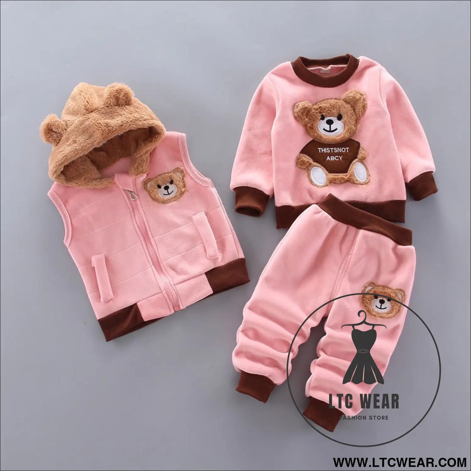 Autumn new children’s clothing autumn clothing plush bear three piece set korean children’s suit trend