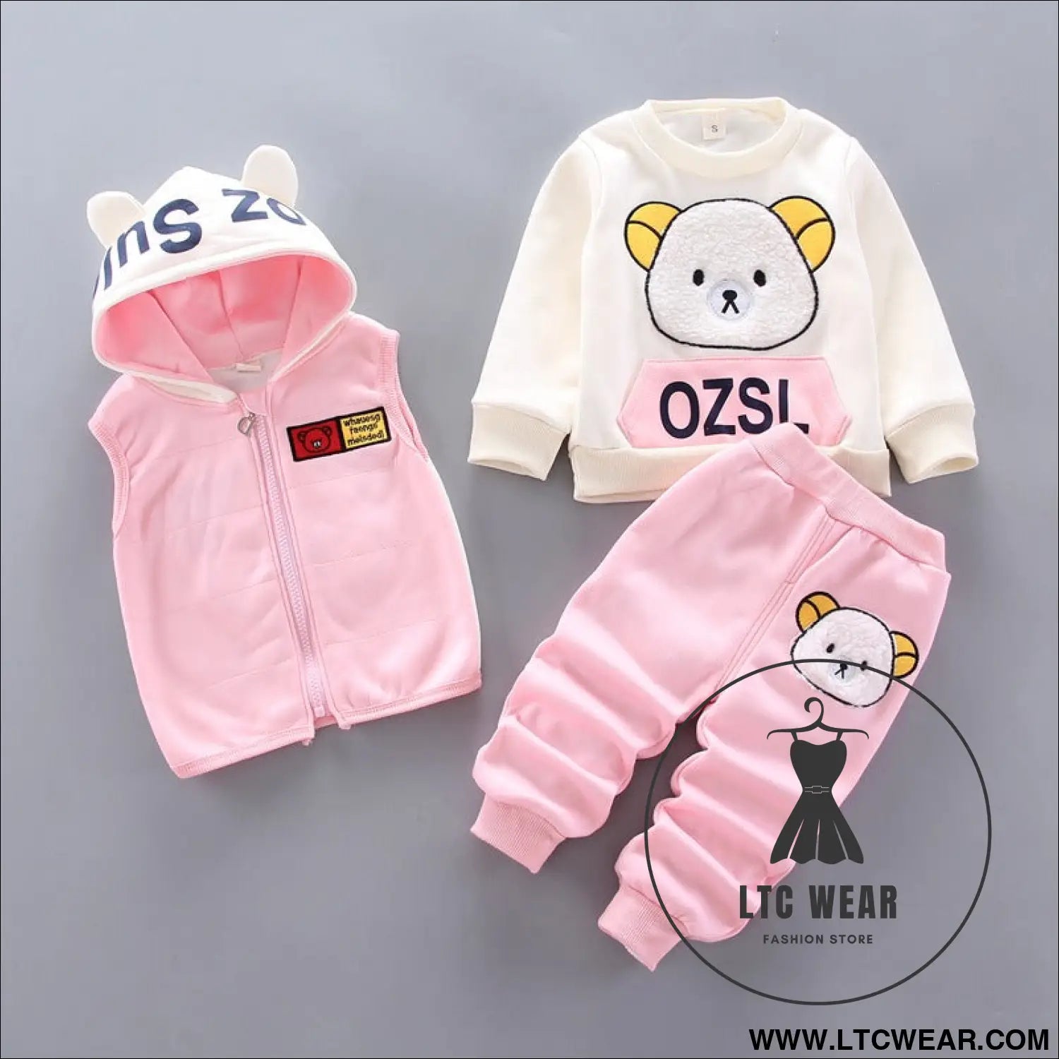 Autumn new children’s clothing autumn clothing plush bear three piece set korean children’s suit trend - thickened bear