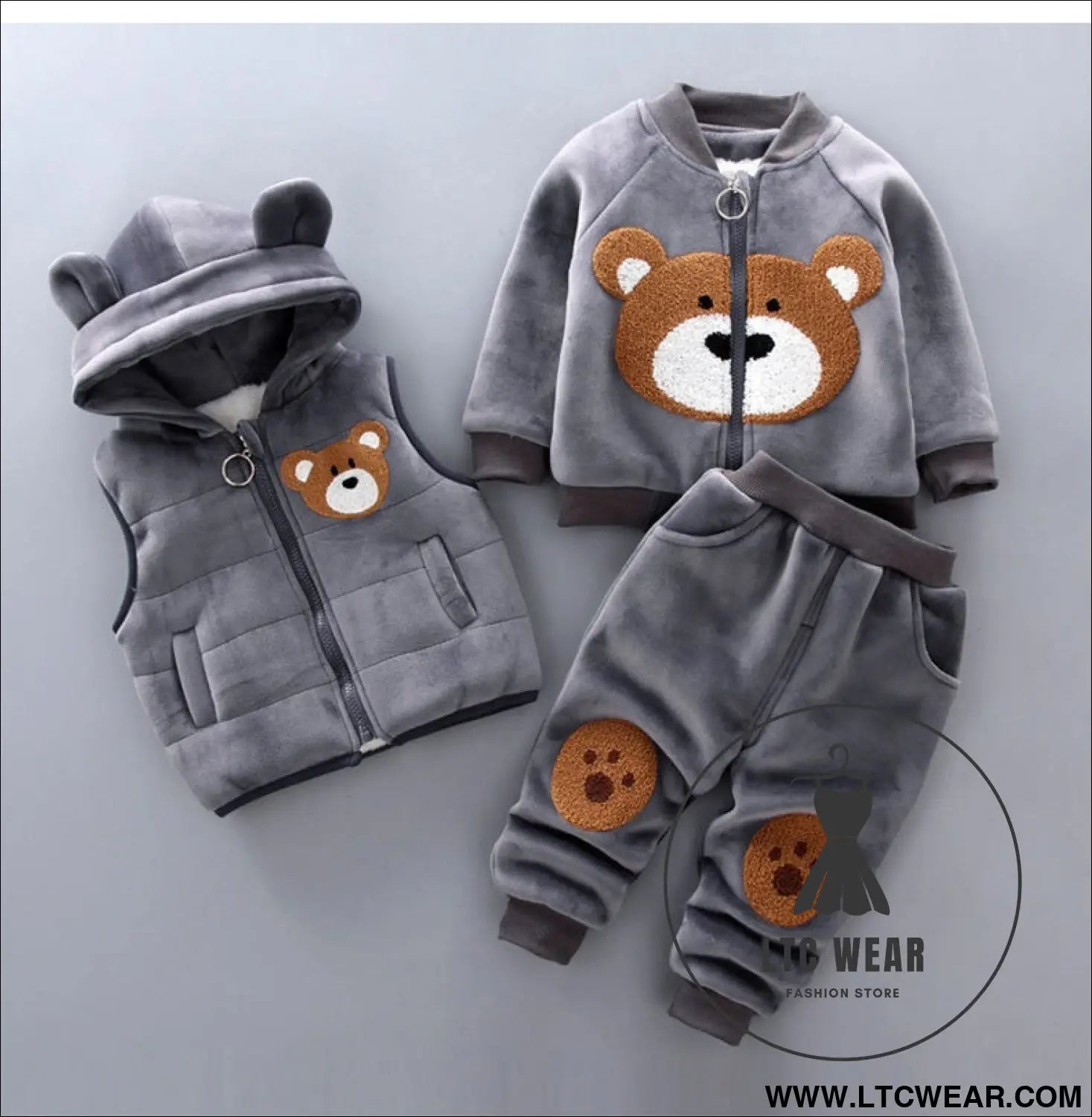 Autumn new children’s clothing autumn clothing plush bear three piece set korean children’s suit trend - big head bear