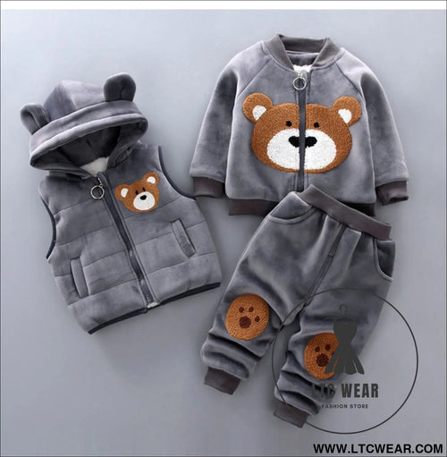 Autumn new children’s clothing autumn clothing plush bear three piece set korean children’s suit trend - big head bear