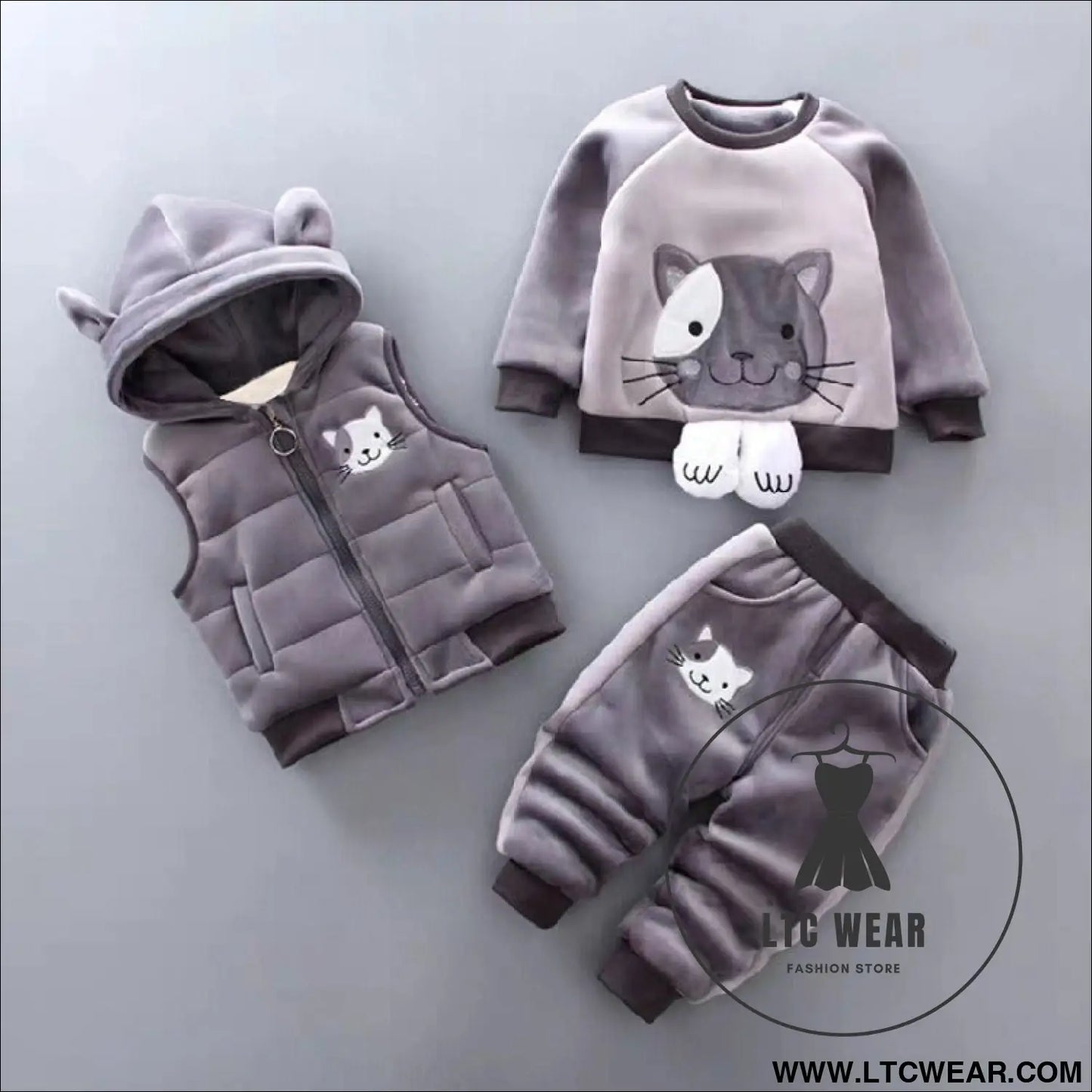 Autumn new children’s clothing autumn clothing plush bear three piece set korean children’s suit trend - fluffy cat