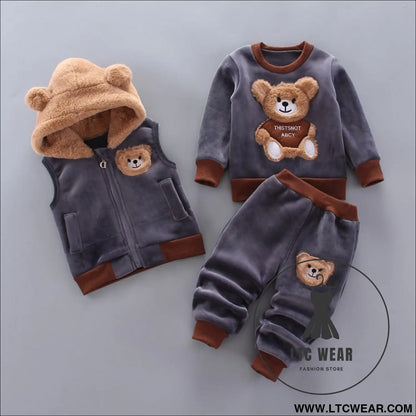Autumn new children’s clothing autumn clothing plush bear three piece set korean children’s suit trend