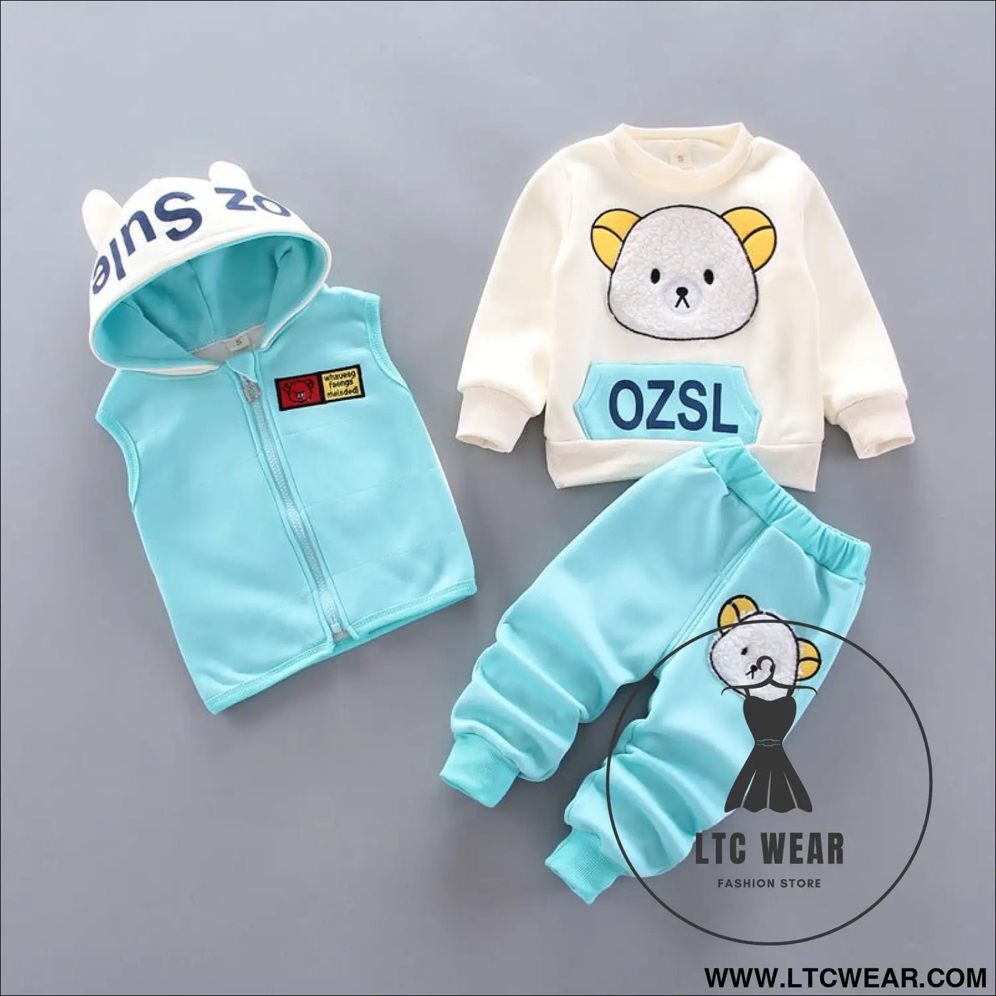 Autumn new children’s clothing autumn clothing plush bear three piece set korean children’s suit trend - thickened bear