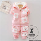 Autumn plus velvet set for girls’ outdoor wear three flower early winter clothing two-piece set for small