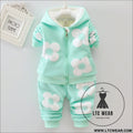 Autumn plus velvet set for girls’ outdoor wear three flower early winter clothing two-piece set for small