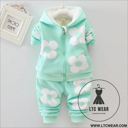 Autumn plus velvet set for girls’ outdoor wear three flower early winter clothing two-piece set for small
