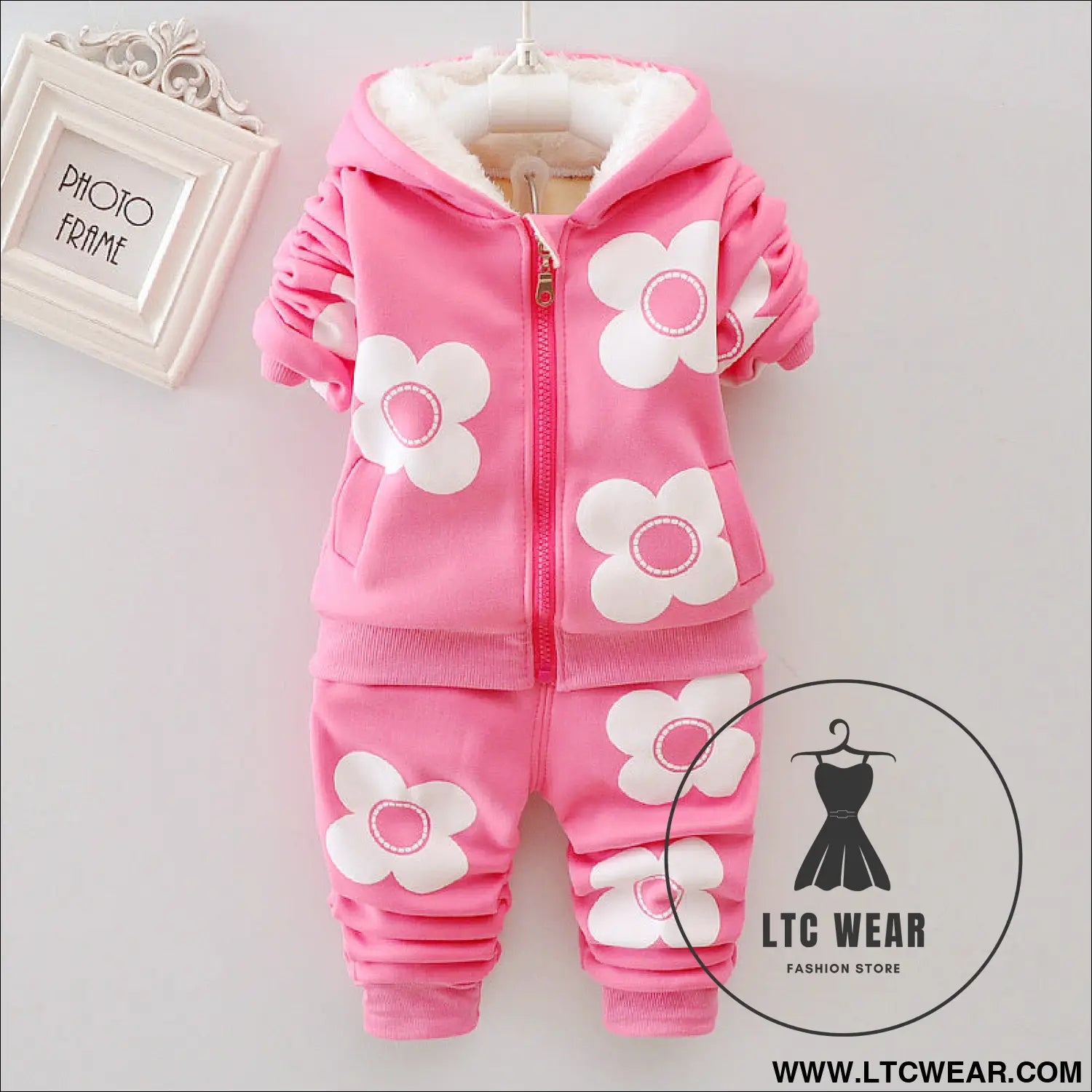Autumn plus velvet set for girls’ outdoor wear three flower early winter clothing two-piece set for small