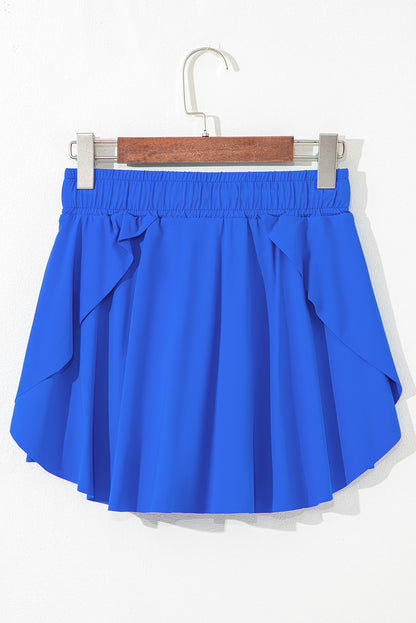 Black Drawstring High Waist Lined Tennis Skort