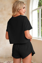 Black Cropped Tee and Ruffle High Waist Skort Set