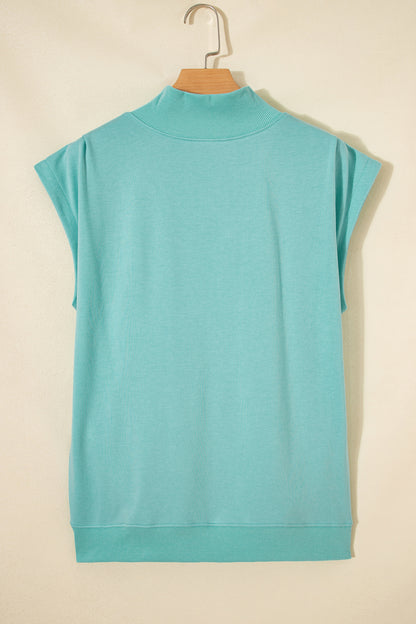 Yellow Solid Color High Neck Cap Sleeve Loose Top