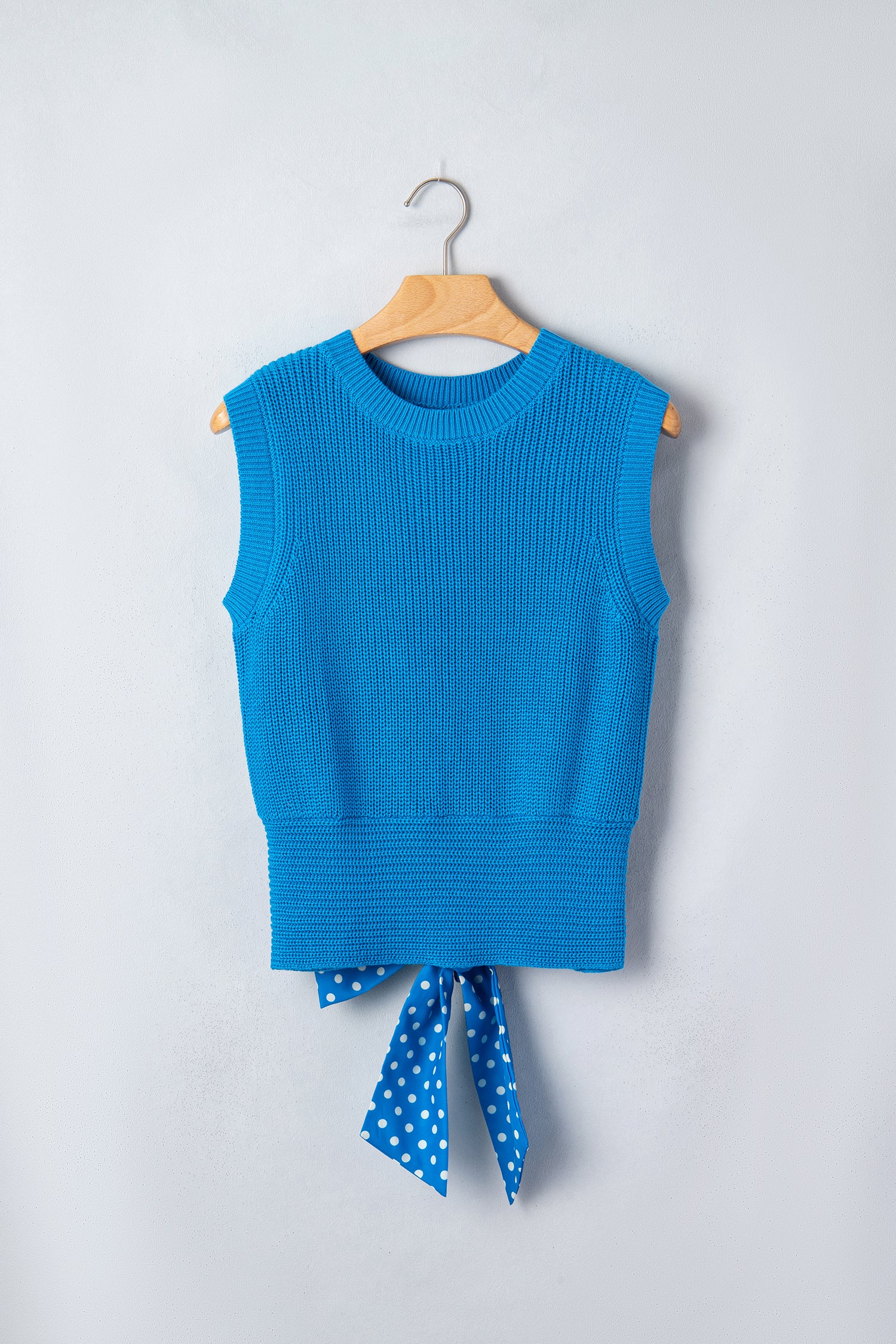 Myosotis Slim Knit Polka Dot Knot Back Cropped Sweater Tank