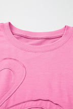 Sachet Pink Solid Color Floral Patched Half Sleeve Tunic Top