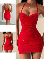 2025 Black Sequin Strappy Backless Bodycon Evening Gown