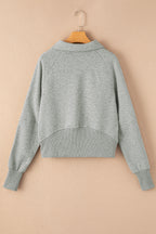 Phalaenopsis Zip Up Stand Collar Ribbed Thumbhole Sleeve Sweatshirt