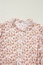 Blue Floral Print Lace Detail Puff Sleeve Shirt