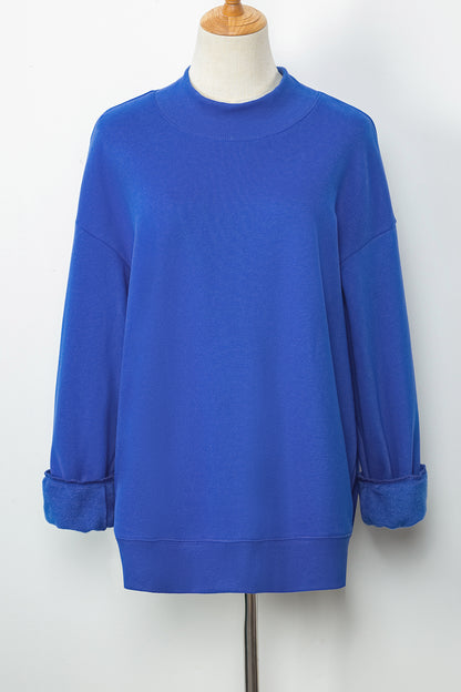 Gray Solid Color Oversized Mock Neck Sweatshirt