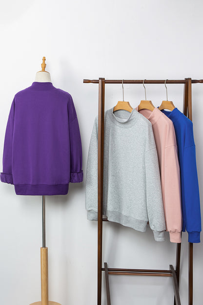 Gray Solid Color Oversized Mock Neck Sweatshirt