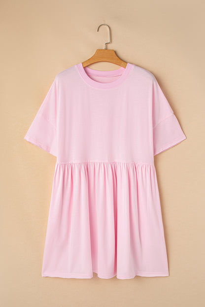 Light Pink Solid Color Pocket Raw Edge Babydoll Dress