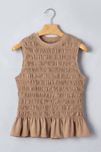 Smoke Gray Shirred Slim Fit Ruffle Hem Tank Top