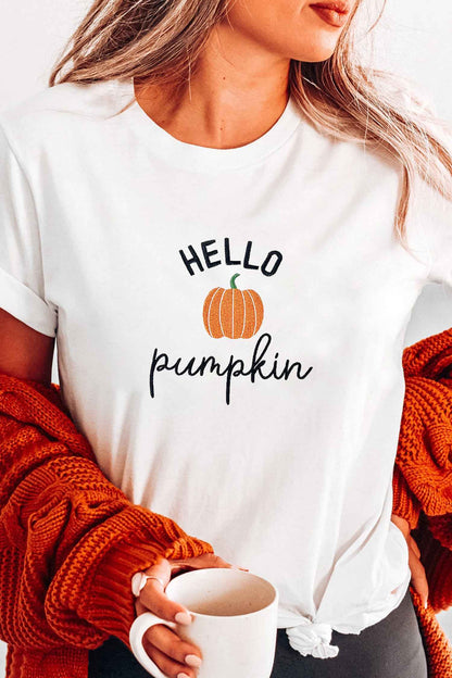 White Embroidered Pumpkin Slogan Short Sleeve T-Shirt