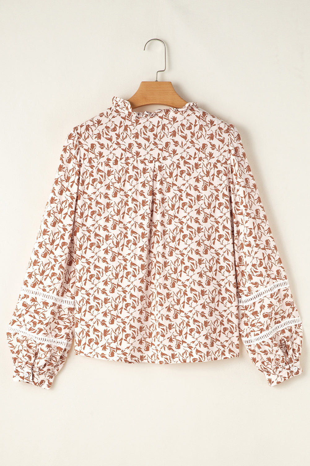 Blue Floral Print Lace Detail Puff Sleeve Shirt