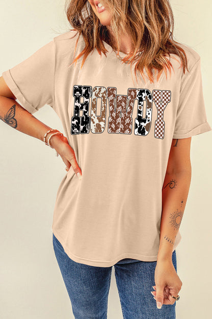 Khaki Western HOWDY Slogan Casual Graphic T-Shirt