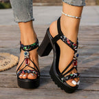 Bohemian Chic Summer Chunky Heel Fashion Sandals