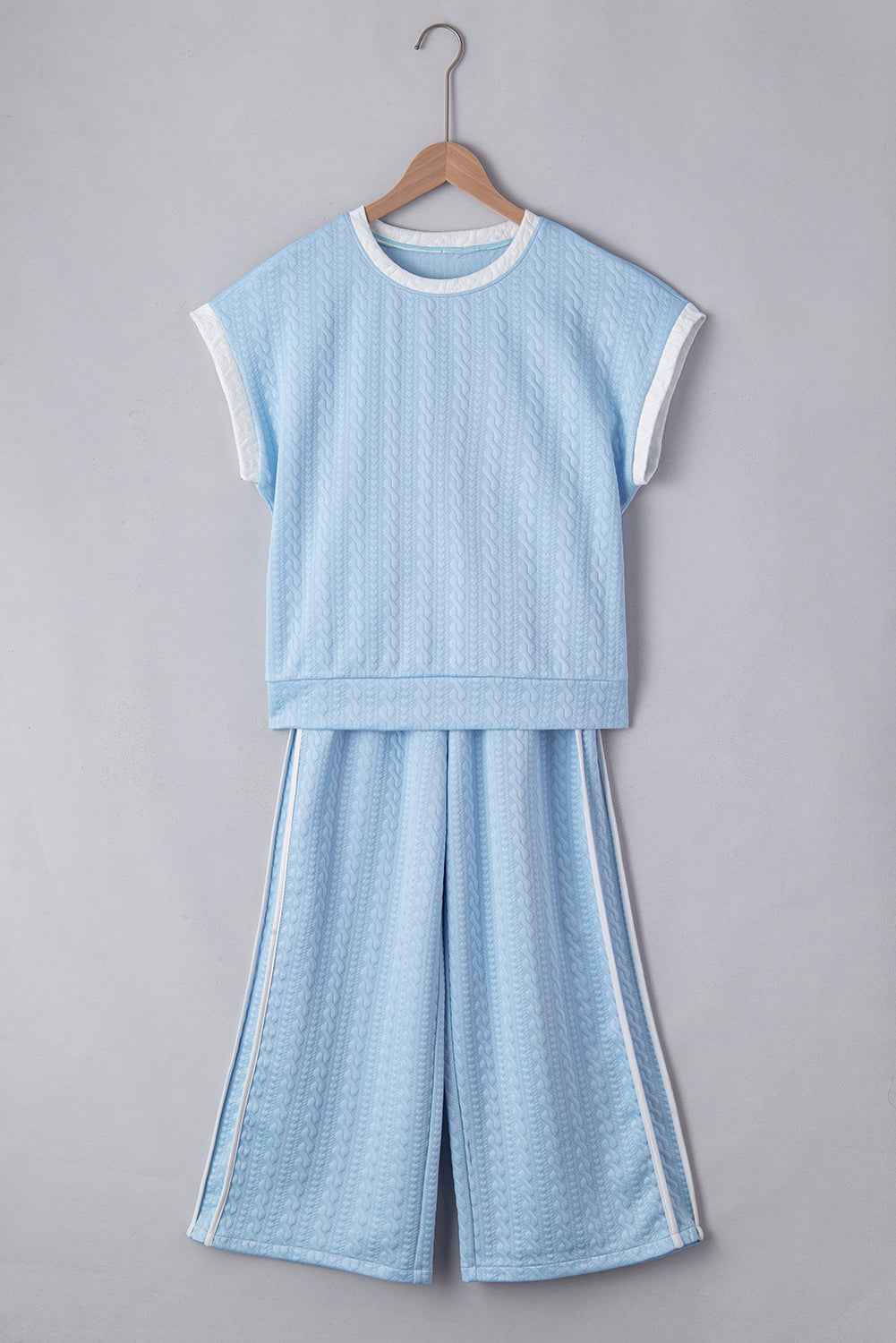 Beau Blue Textured Colorblock Edge Sleeveless Top High Waist Pants Set