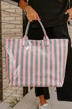 Color black Glossy Striped Vinyl Large Tote Bag
