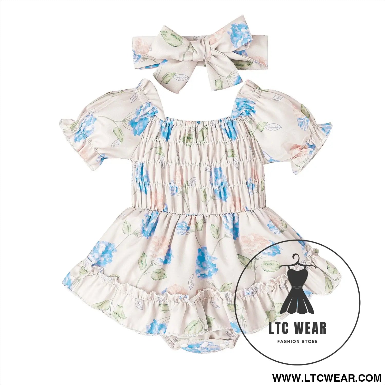 Baby and toddler two color floral skirt hem jumpsuit