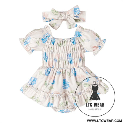 Baby and toddler two color floral skirt hem jumpsuit