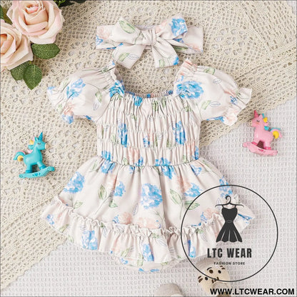 Baby and toddler two color floral skirt hem jumpsuit