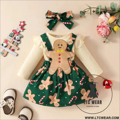 Baby christmas long sleeved top suspender skirt set christmas grandpa jumpsuit + solid color hoodie