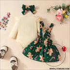 Baby christmas long sleeved top suspender skirt set christmas grandpa jumpsuit + solid color hoodie