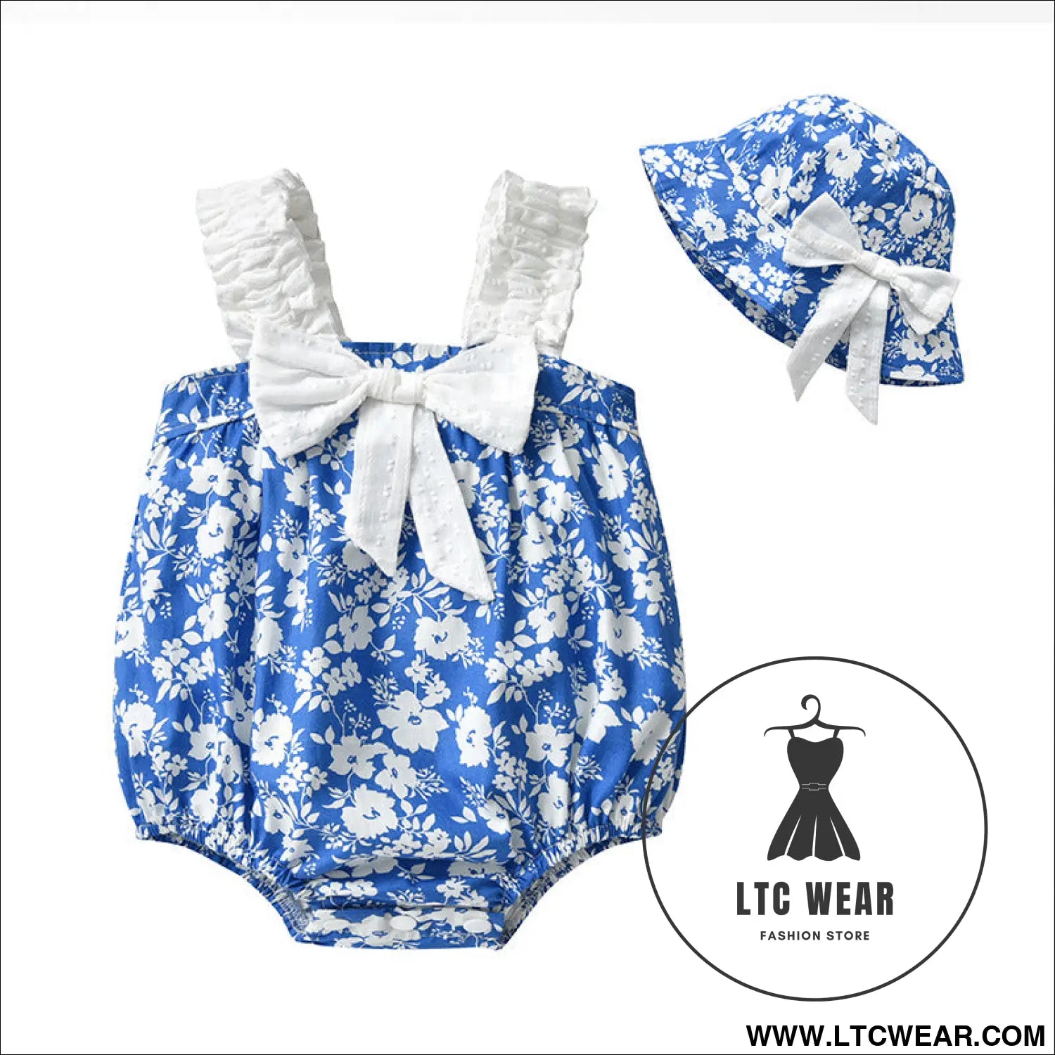 Baby clothes summer girl baby blue and white porcelain print sling one-piece romper girl bow triangle bag fart