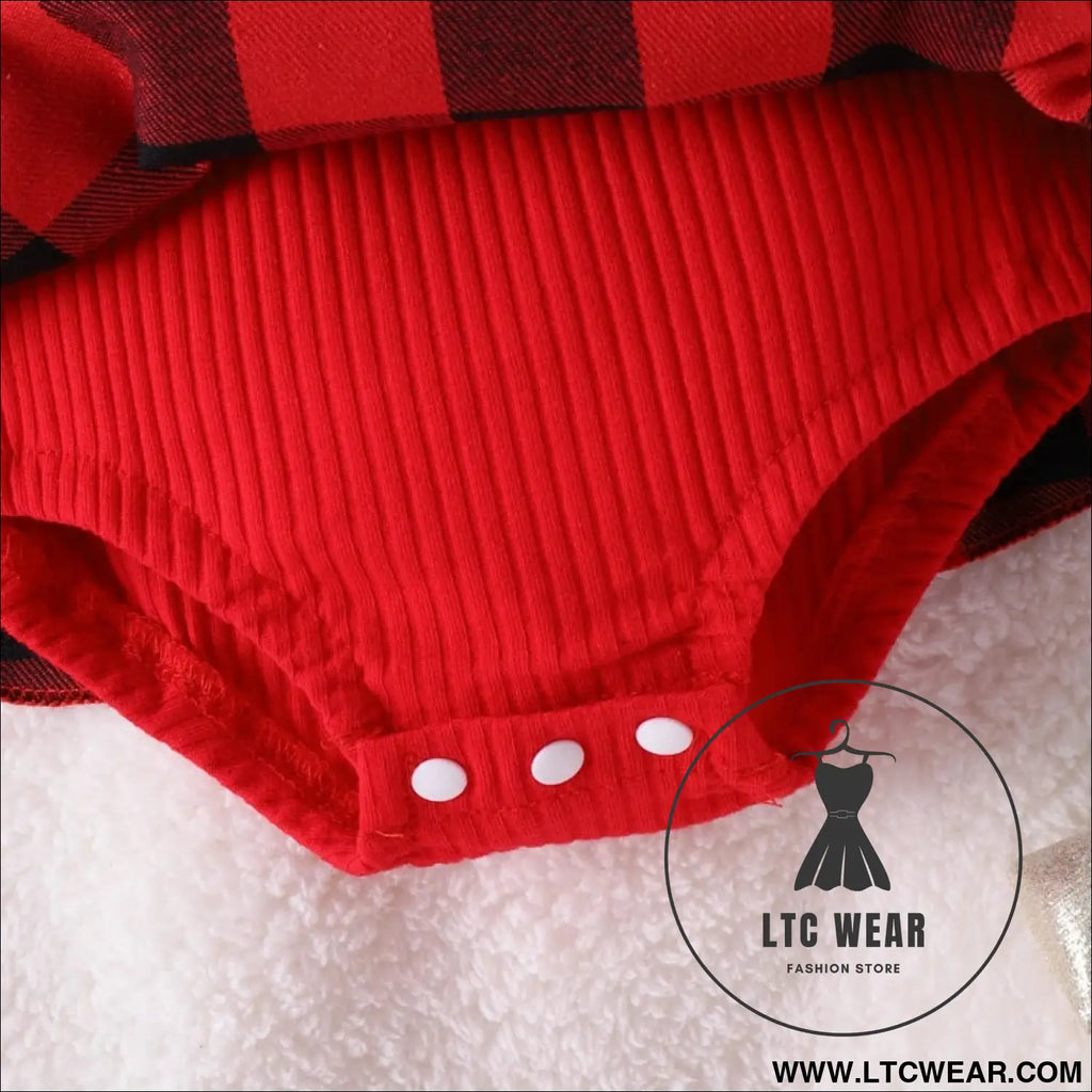 Baby girl christmas style pit stripe splicing lace plaid triangle bag fart jacket set