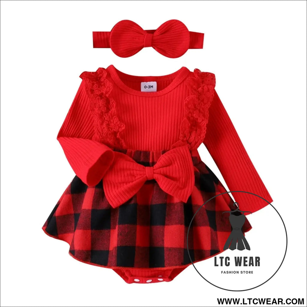 Baby girl christmas style pit stripe splicing lace plaid triangle bag fart jacket set