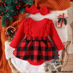 Baby girl christmas style pit stripe splicing lace plaid triangle bag fart jacket set
