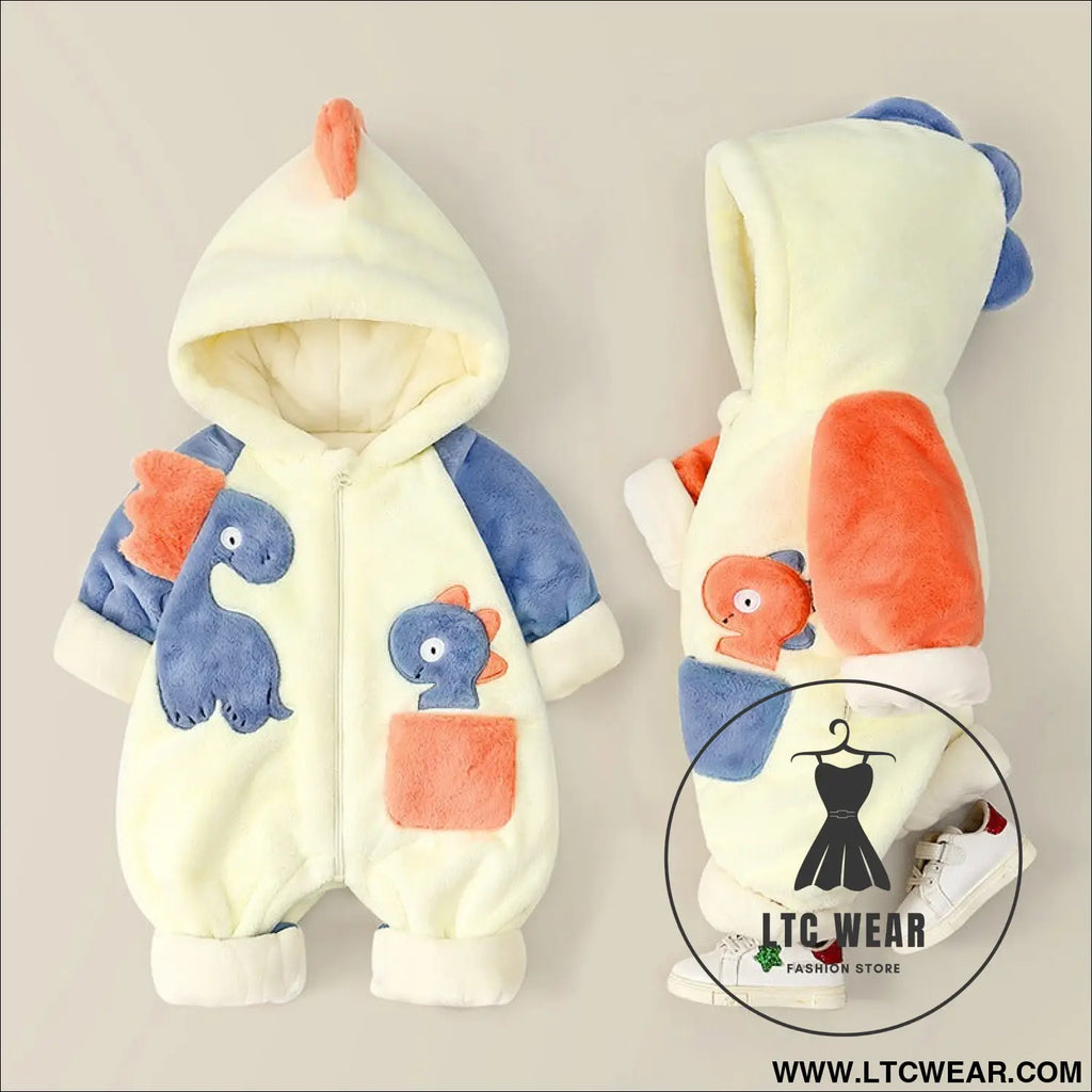 Baby one-piece clothes plush thickened autumn and winter new baby boys and girls romper cartoon crawling clothes winter