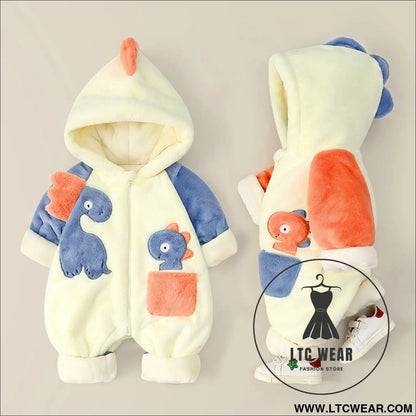 Baby one-piece clothes plush thickened autumn and winter new baby boys and girls romper cartoon crawling clothes winter