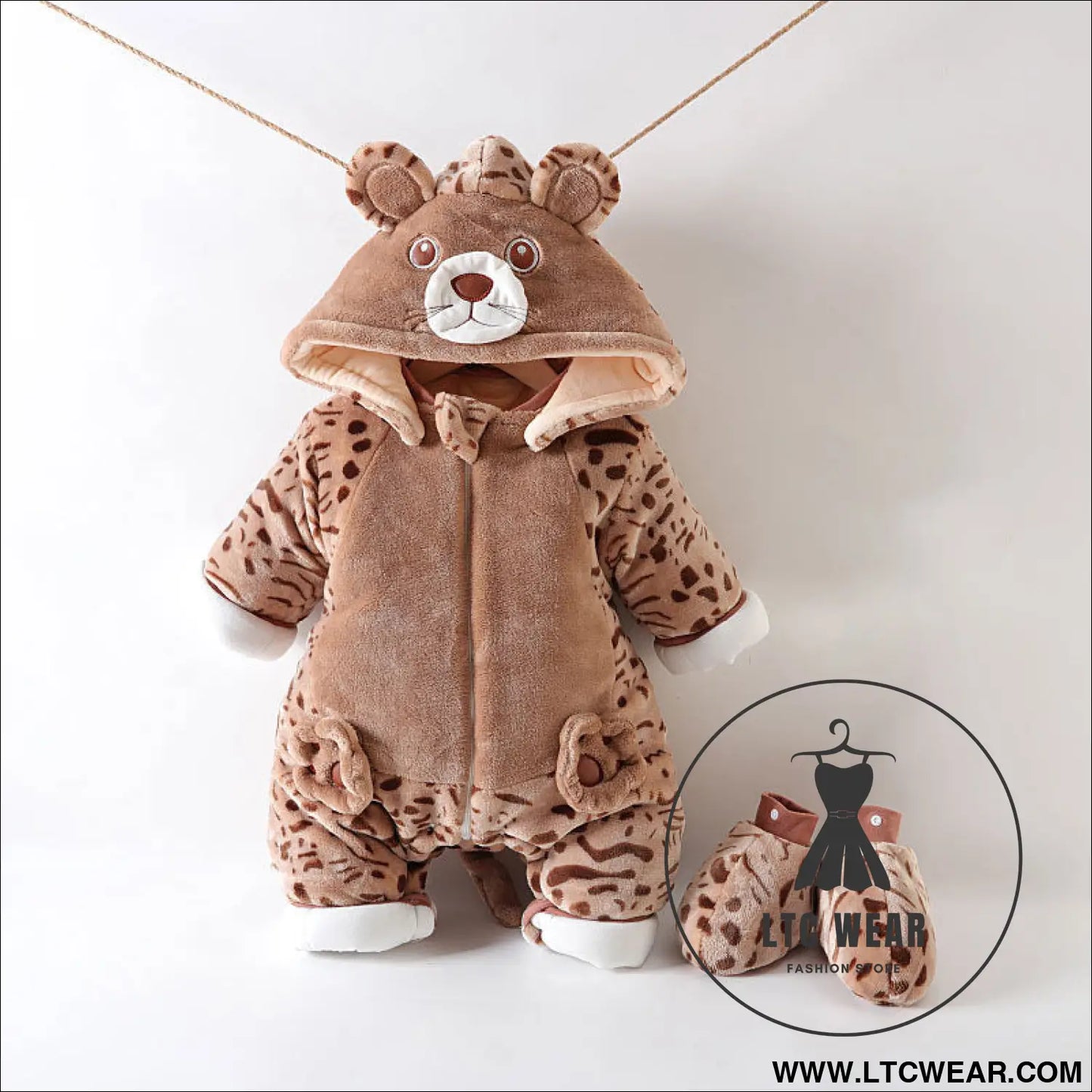 Baby onesie cotton clothes winter newborn baby out crawling clothes modeling cotton thickened harness - tiger coffee
