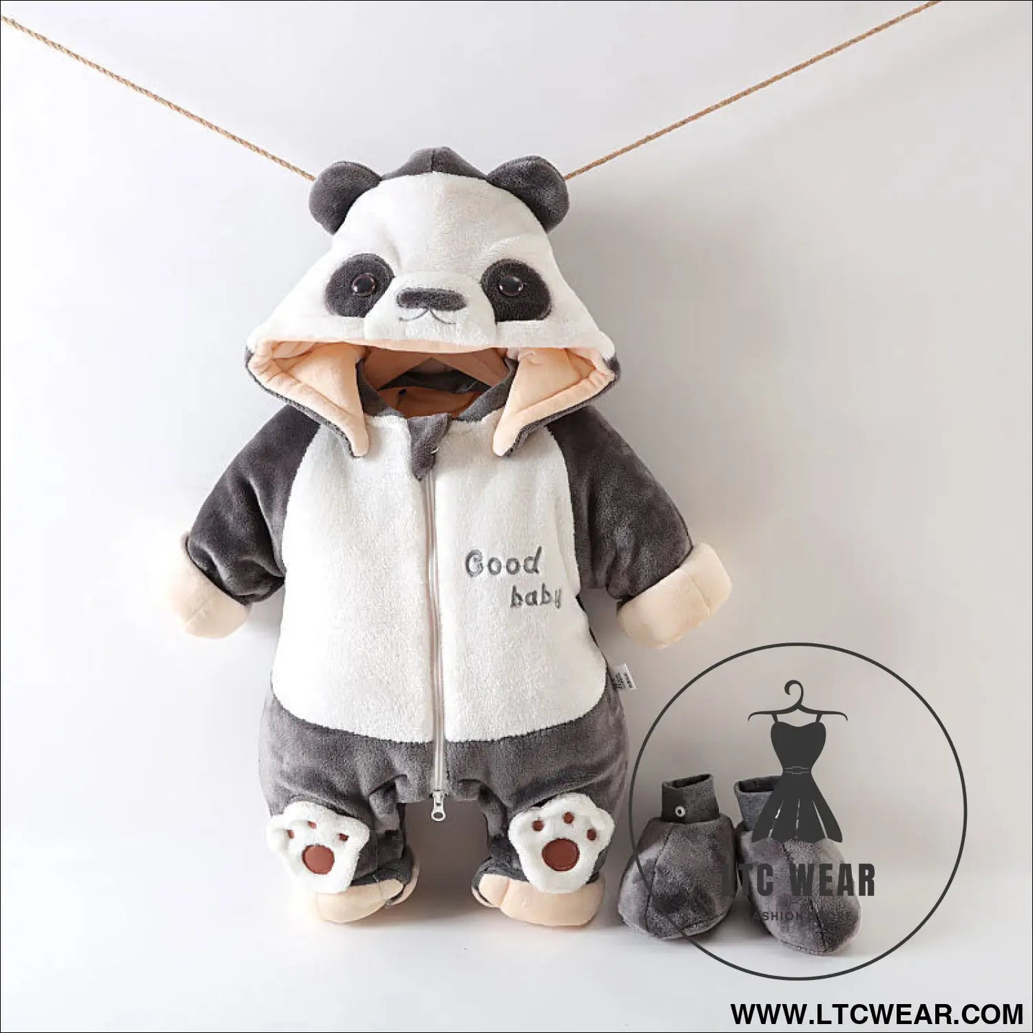 Baby onesie cotton clothes winter newborn baby out crawling clothes modeling cotton thickened harness - panda / 66cm