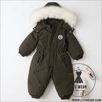 Baby ski suit one-piece suit baby climbing suit romper winter new children’s one-piece suit - army green / 90cm